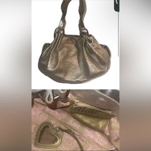 Vintage Y2K Juicy Couture Gold Metallic Suede Leather Shoulder Bag Purse